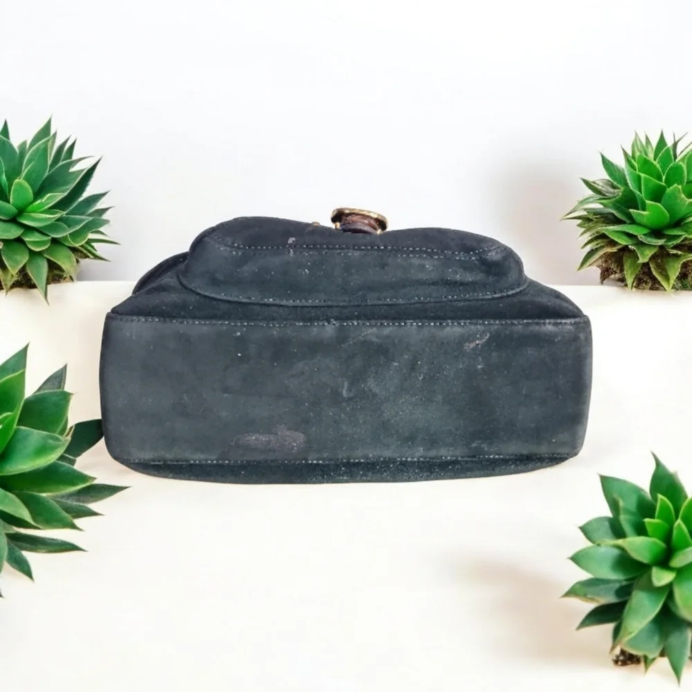 Michael Kors Dark‎ Green Black Suede And Leather Hobo Shoulder Bag